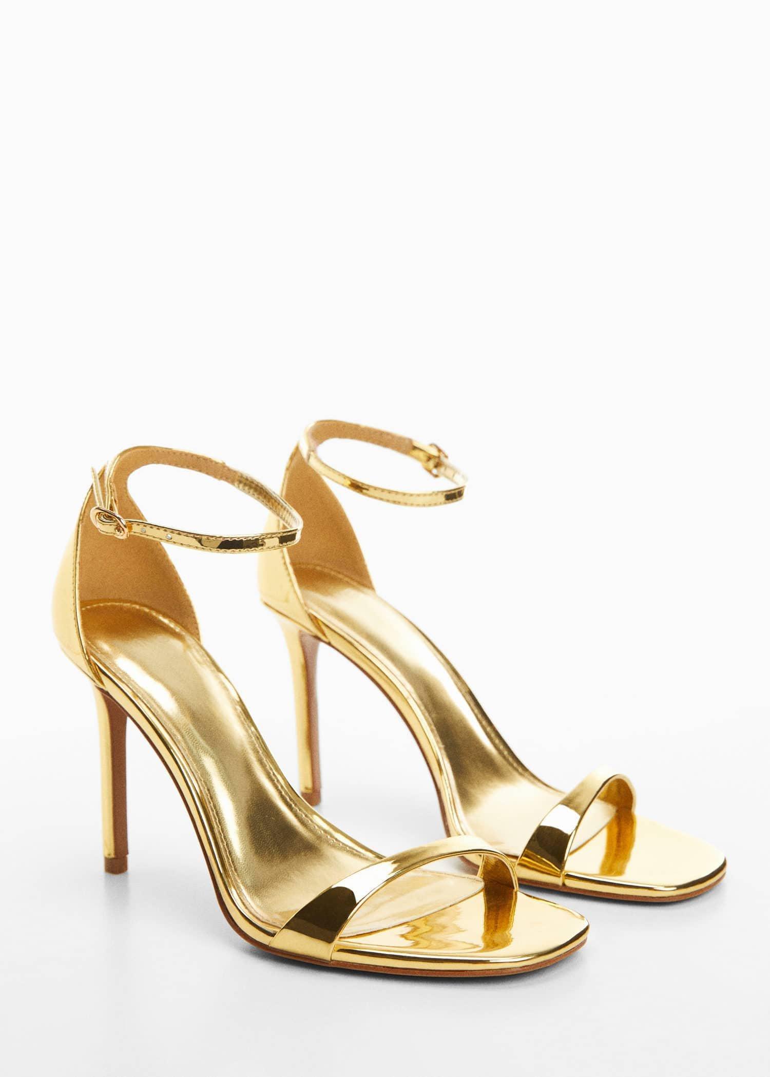 Mango Gold Metallic Heel Sandals Azadea UAE