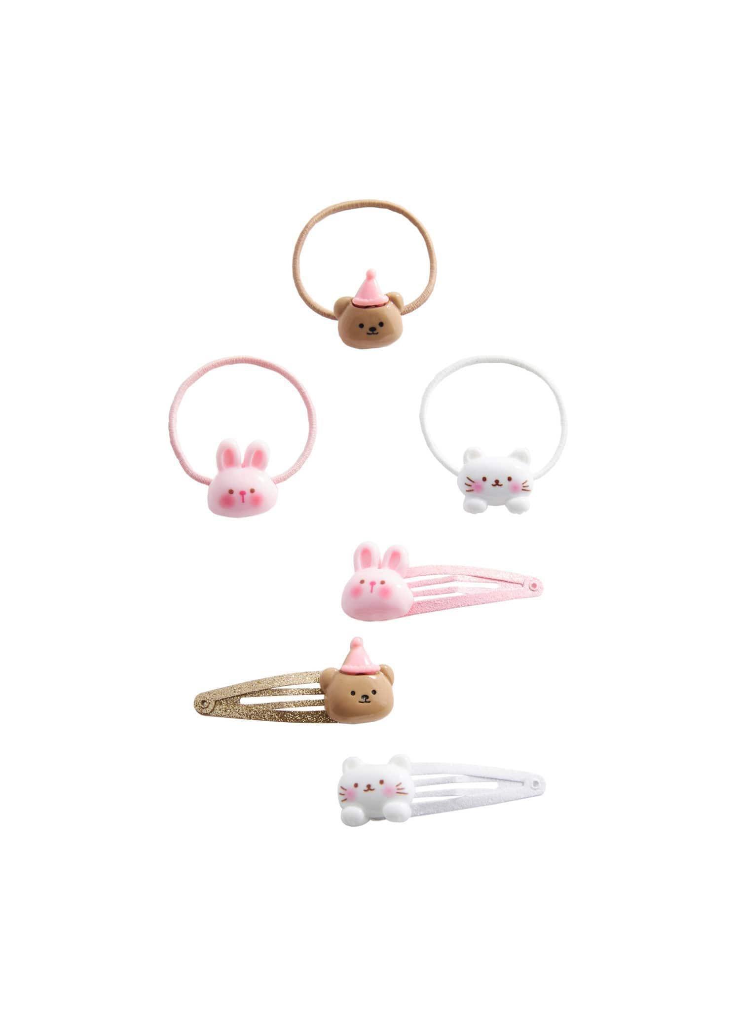 Pink Rubber Bands And Clips Set, Kids Girls, , large image number 1