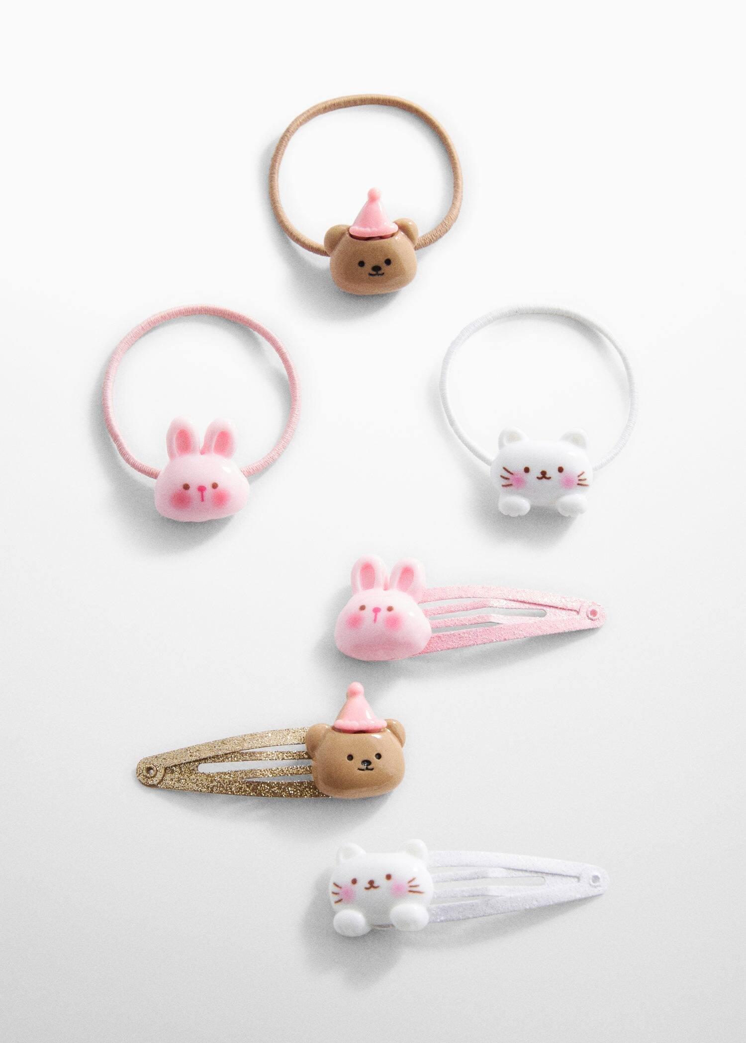 Pink Rubber Bands And Clips Set, Kids Girls, , large image number 3