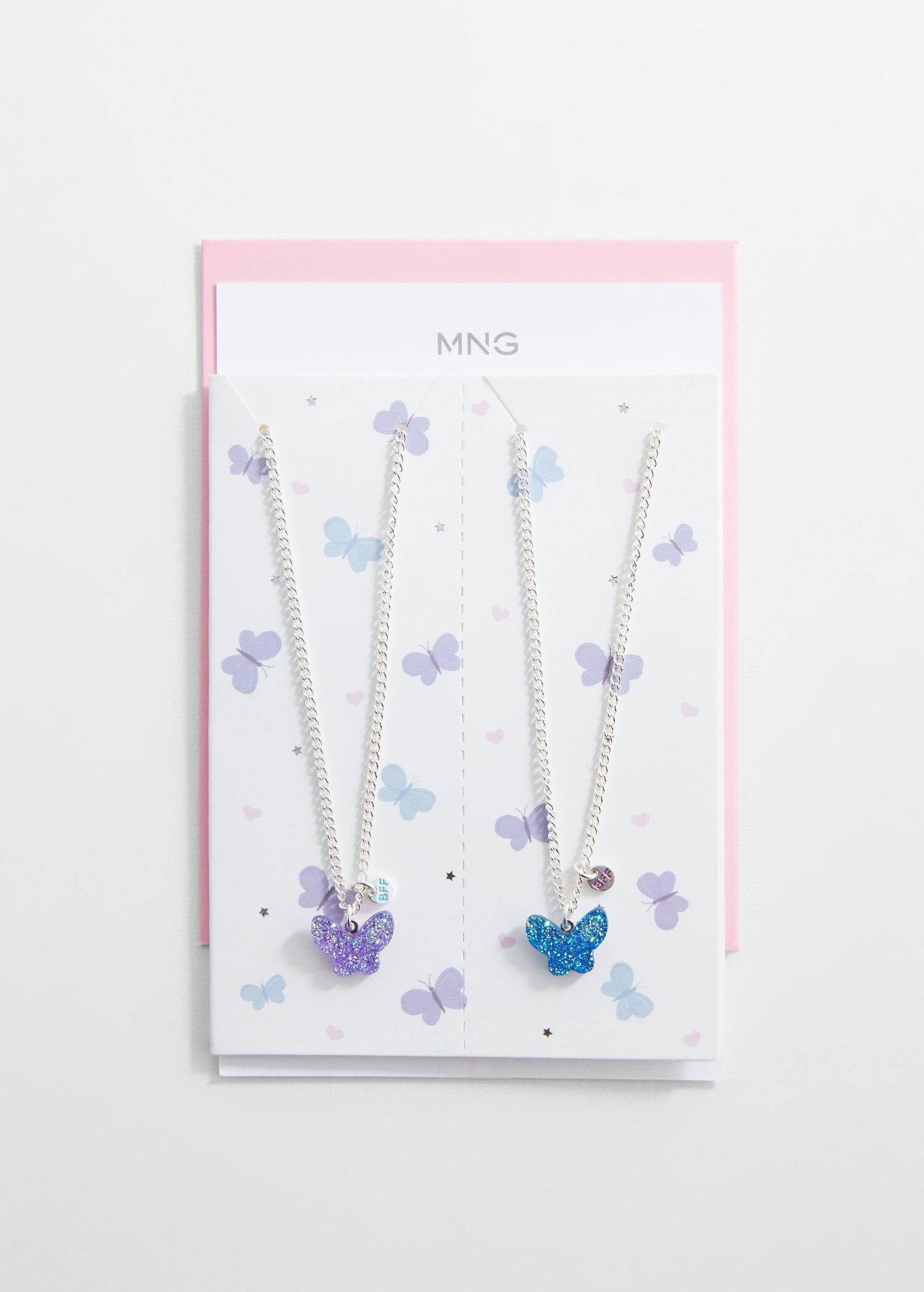 Mango - Silver Pack Of 2 Butterfly Necklaces, Kids Girl
