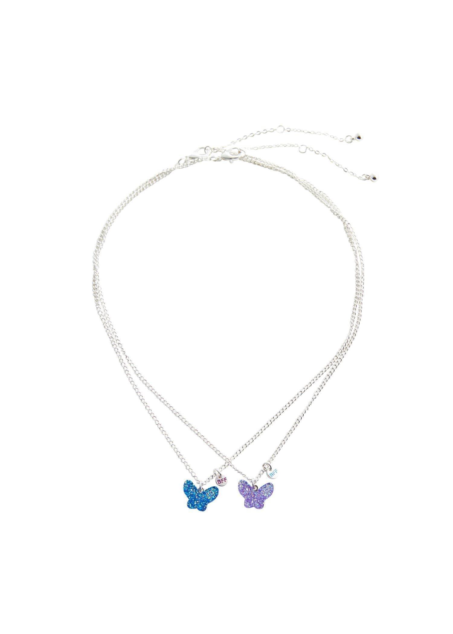 Mango - Silver Pack Of 2 Butterfly Necklaces, Kids Girl