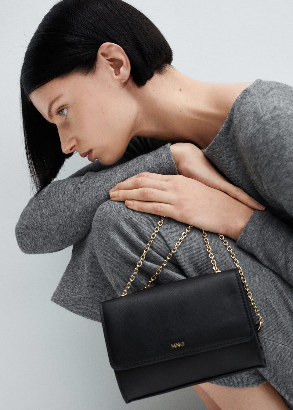 Black Saffiano-Effect Chain Bag, , large image number 2