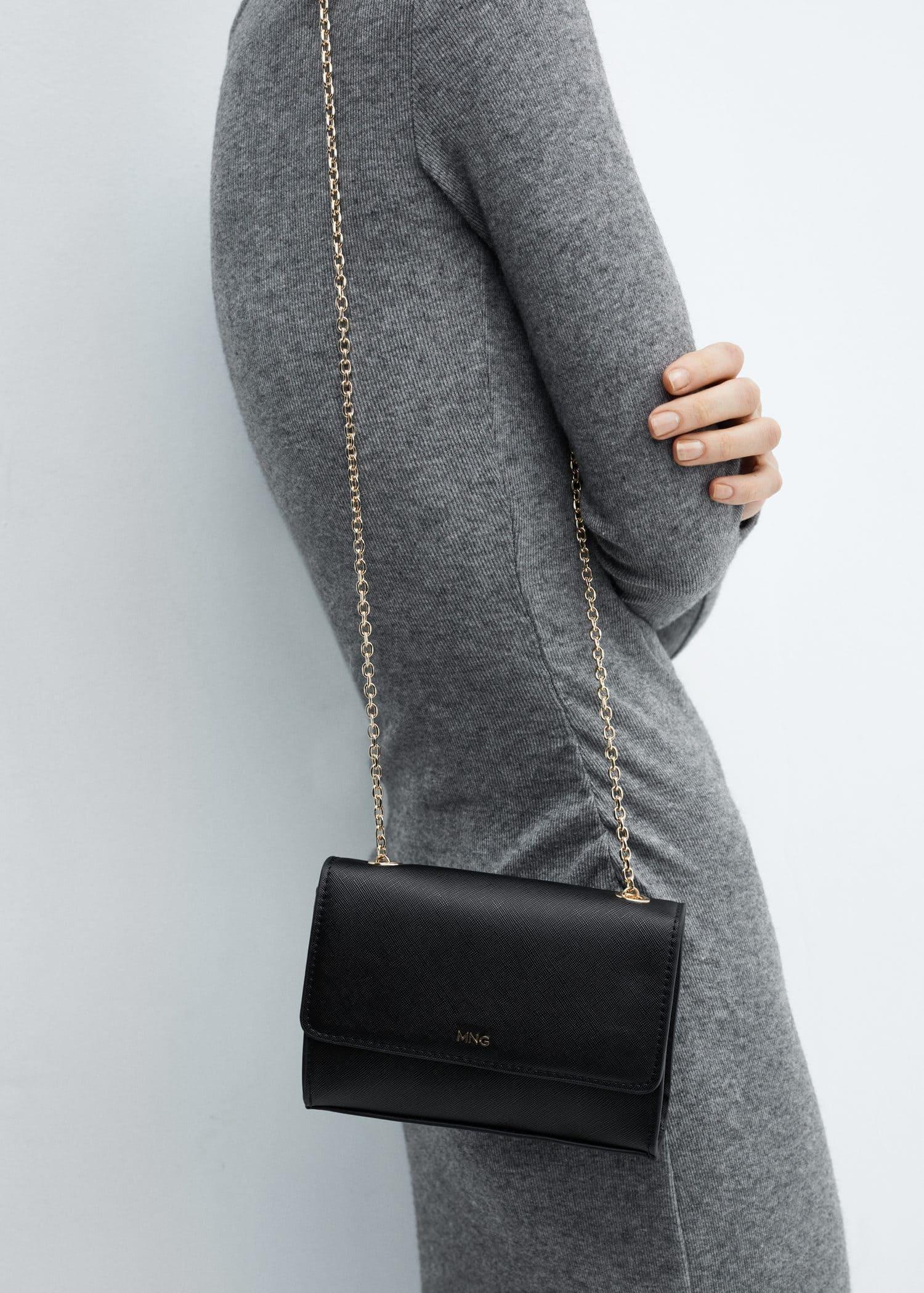 Black Saffiano-Effect Chain Bag, , large image number 11