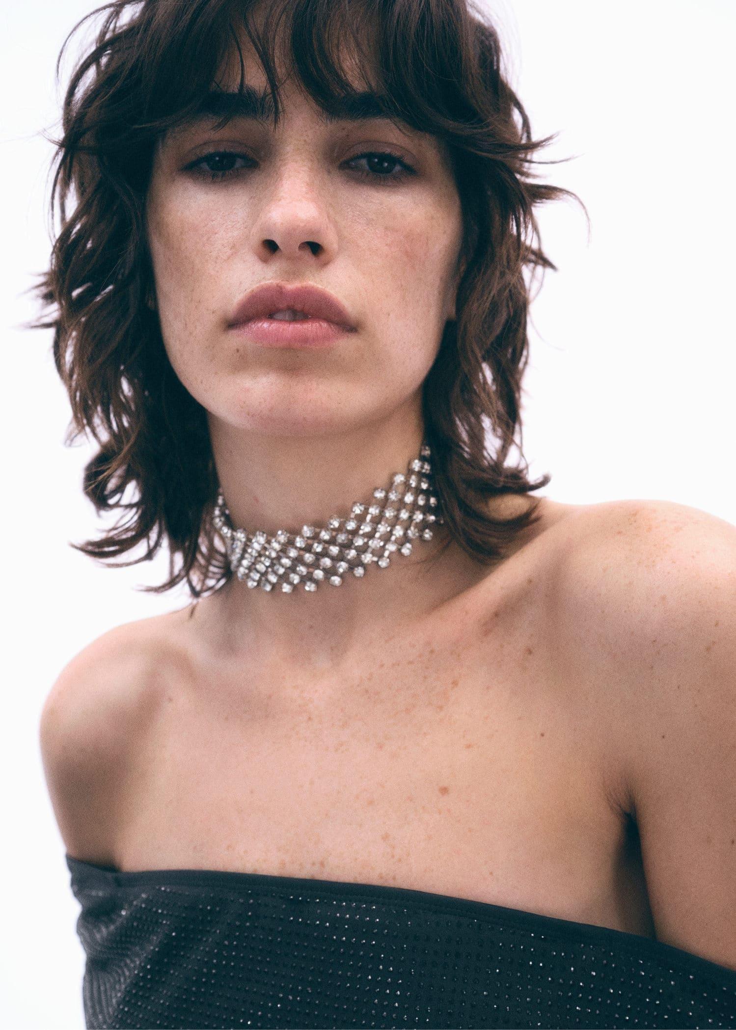 Silver Crystal Choker Necklace, , large image number 5