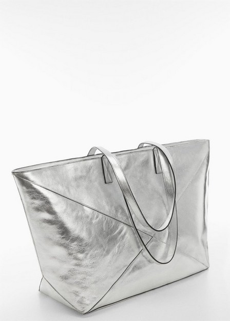 Mango - Silver Leather Shopper Bag