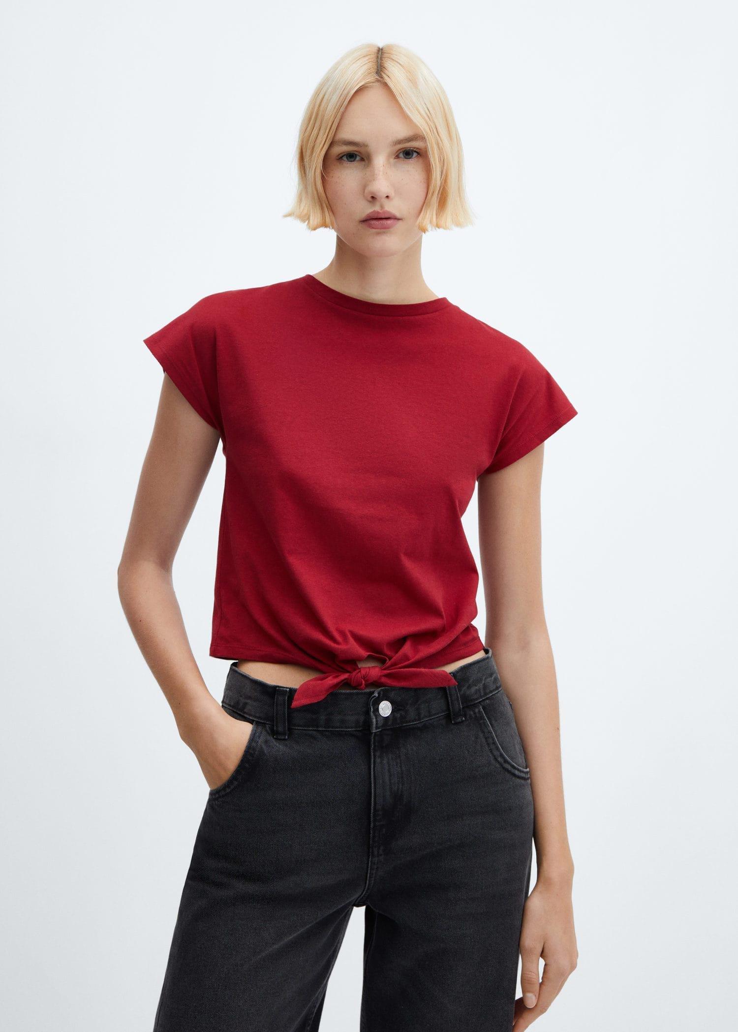 Mango - Red Lt-Pastel Knot Cotton T-Shirt