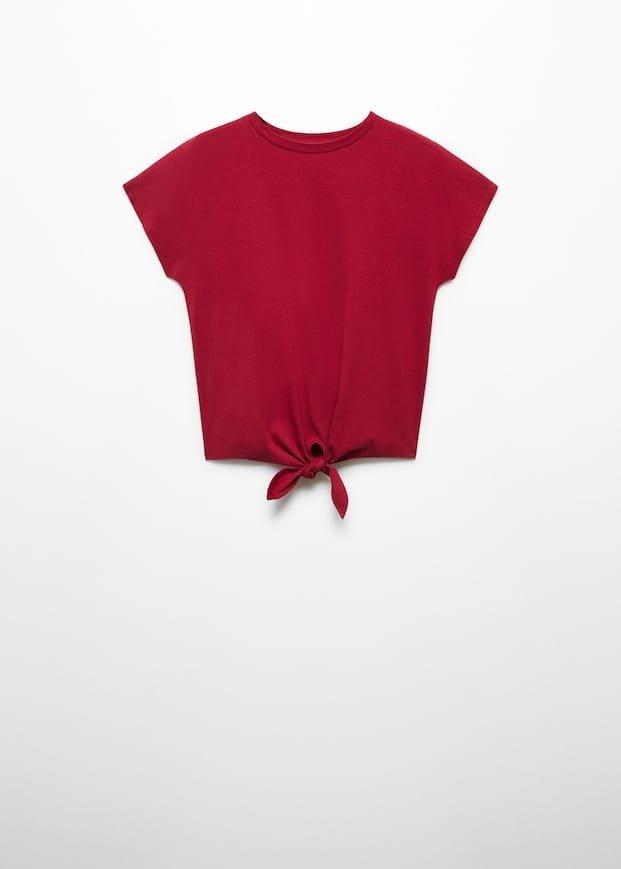 Mango - Red Lt-Pastel Knot Cotton T-Shirt
