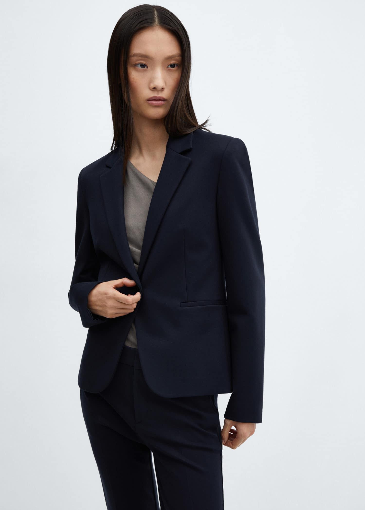 Mango - Navy Fitted Jacket With Blunt Stitching