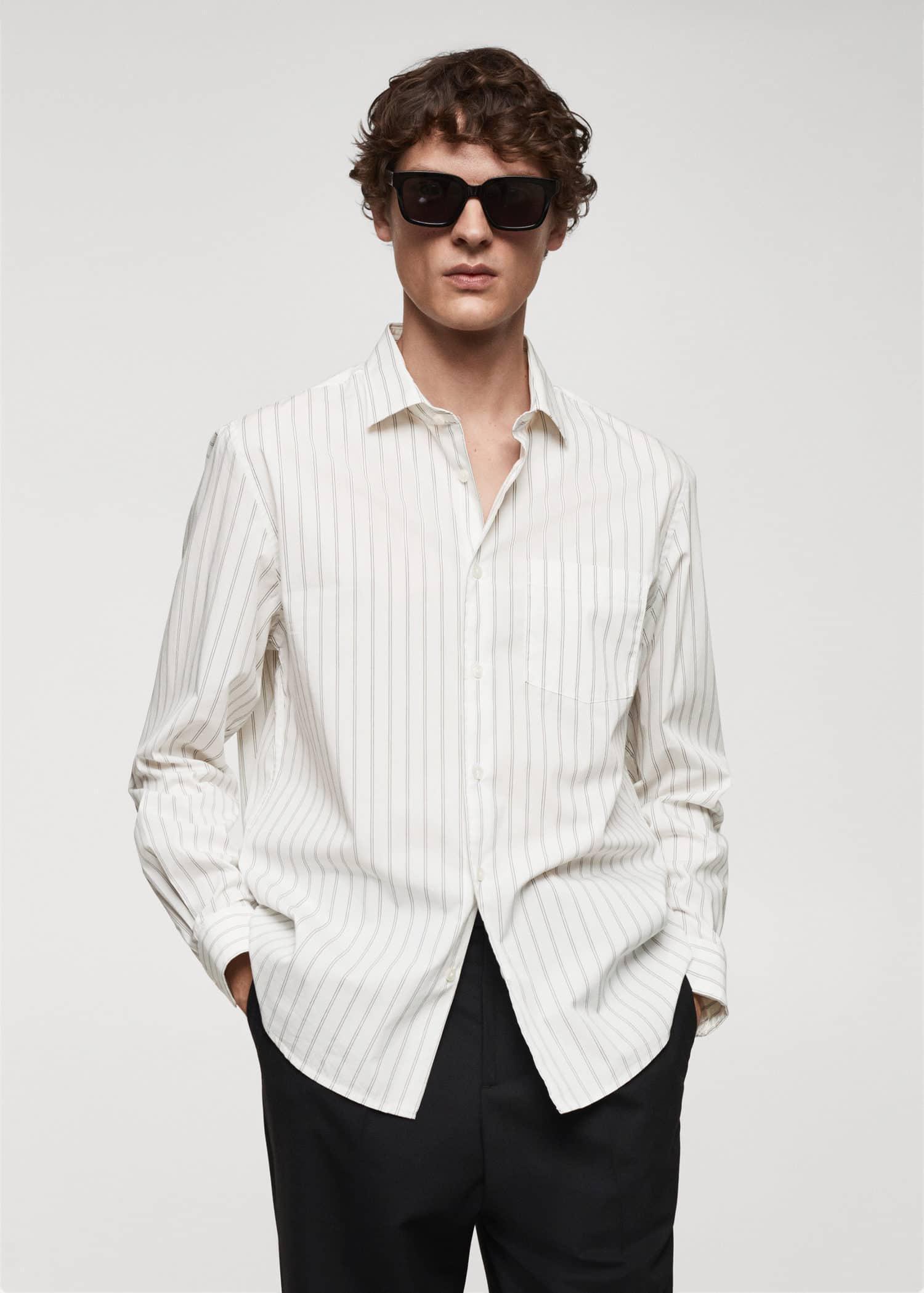 Mango - White Regular-Fit Striped Poplin Shirt