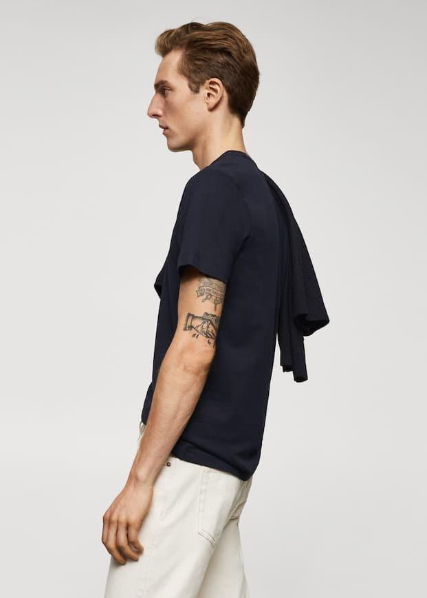 Mango - Navy Basic Cotton Stretch T-Shirt