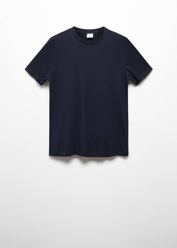 Mango - Navy Basic Cotton Stretch T-Shirt