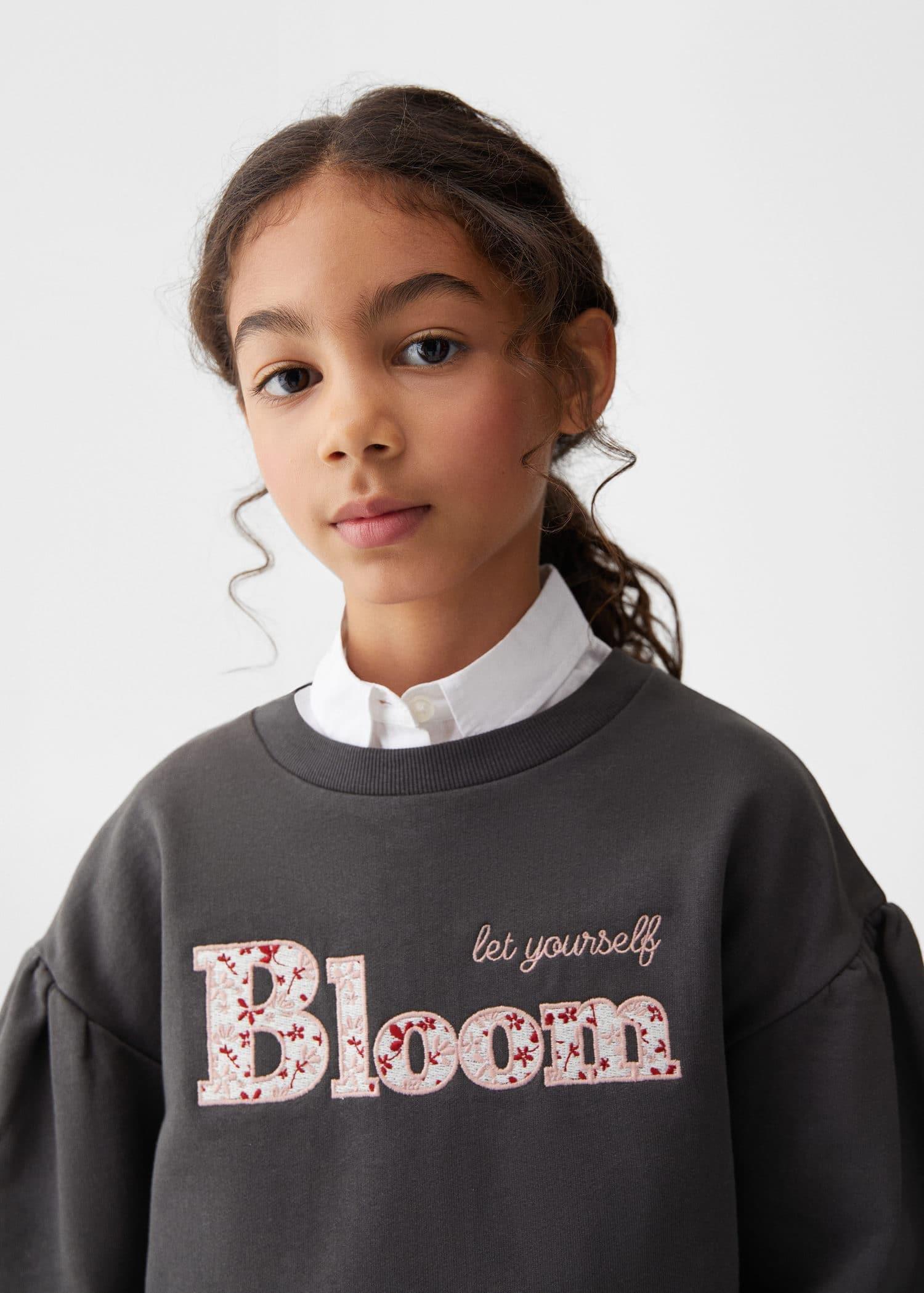 Mango - Grey Embroidered Message Sweatshirt, Kids Girls