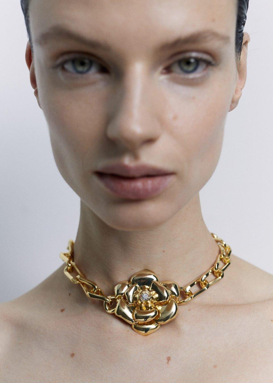 Gold Flower Chain Necklace, , large image number 1