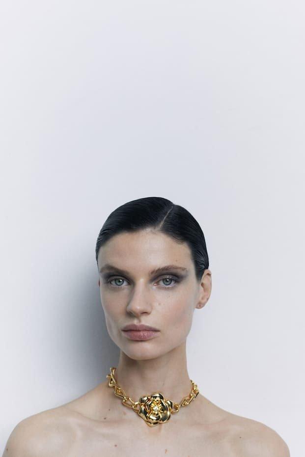 Gold Flower Chain Necklace, , large image number 5