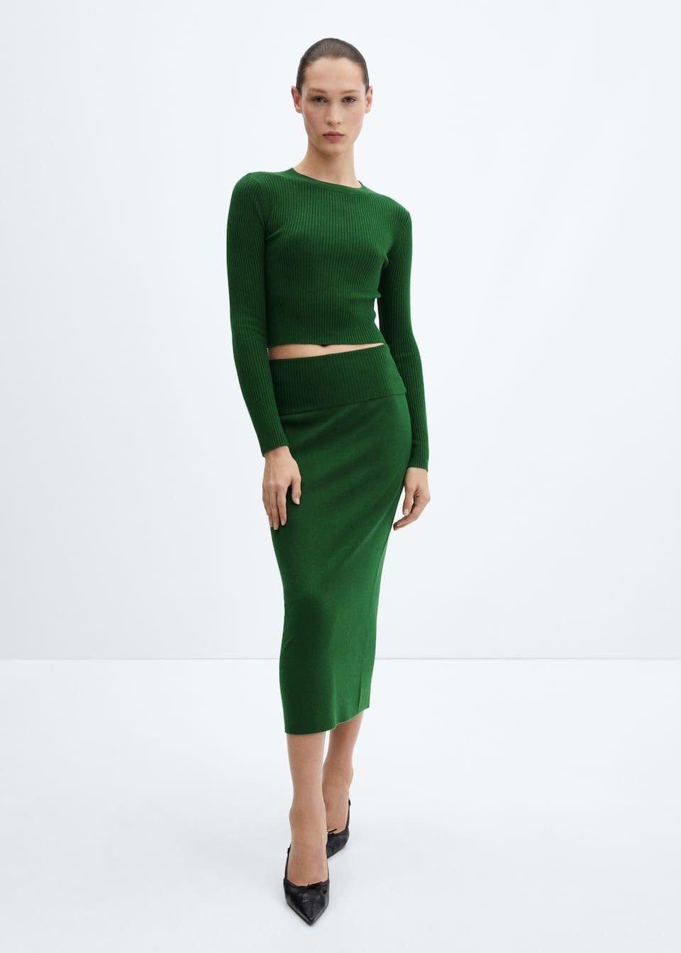 Mango - Green Long Knitted Skirt