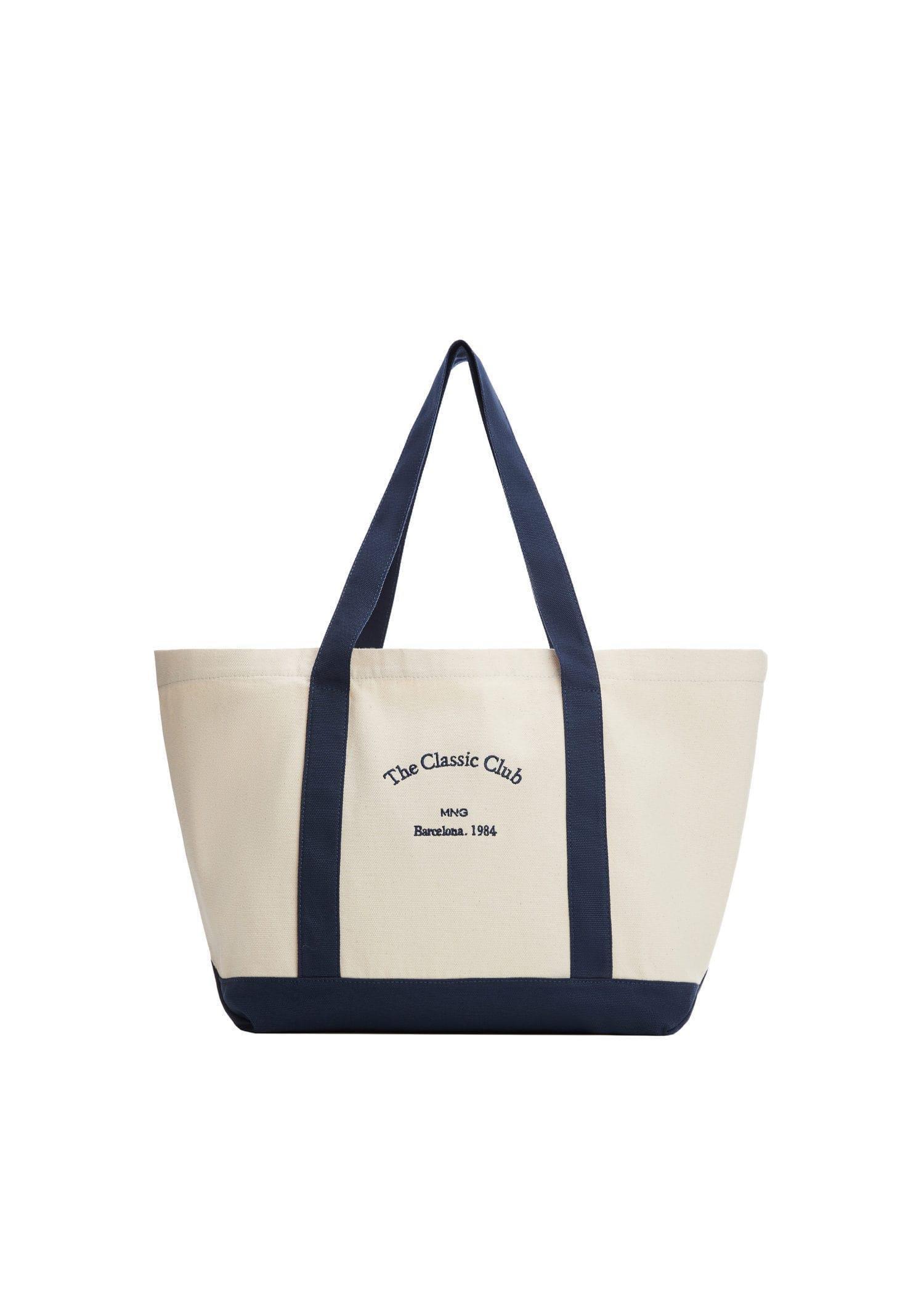 Mango - Navy Cotton Shopper Bag