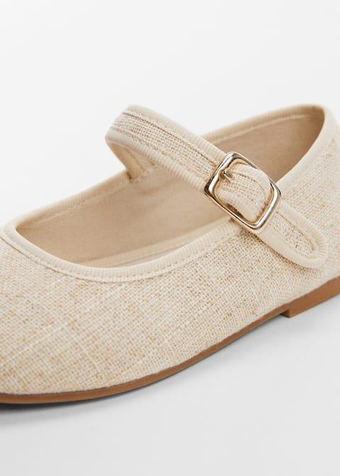 Mango - Beige Linen Ballerinas, Baby Girls