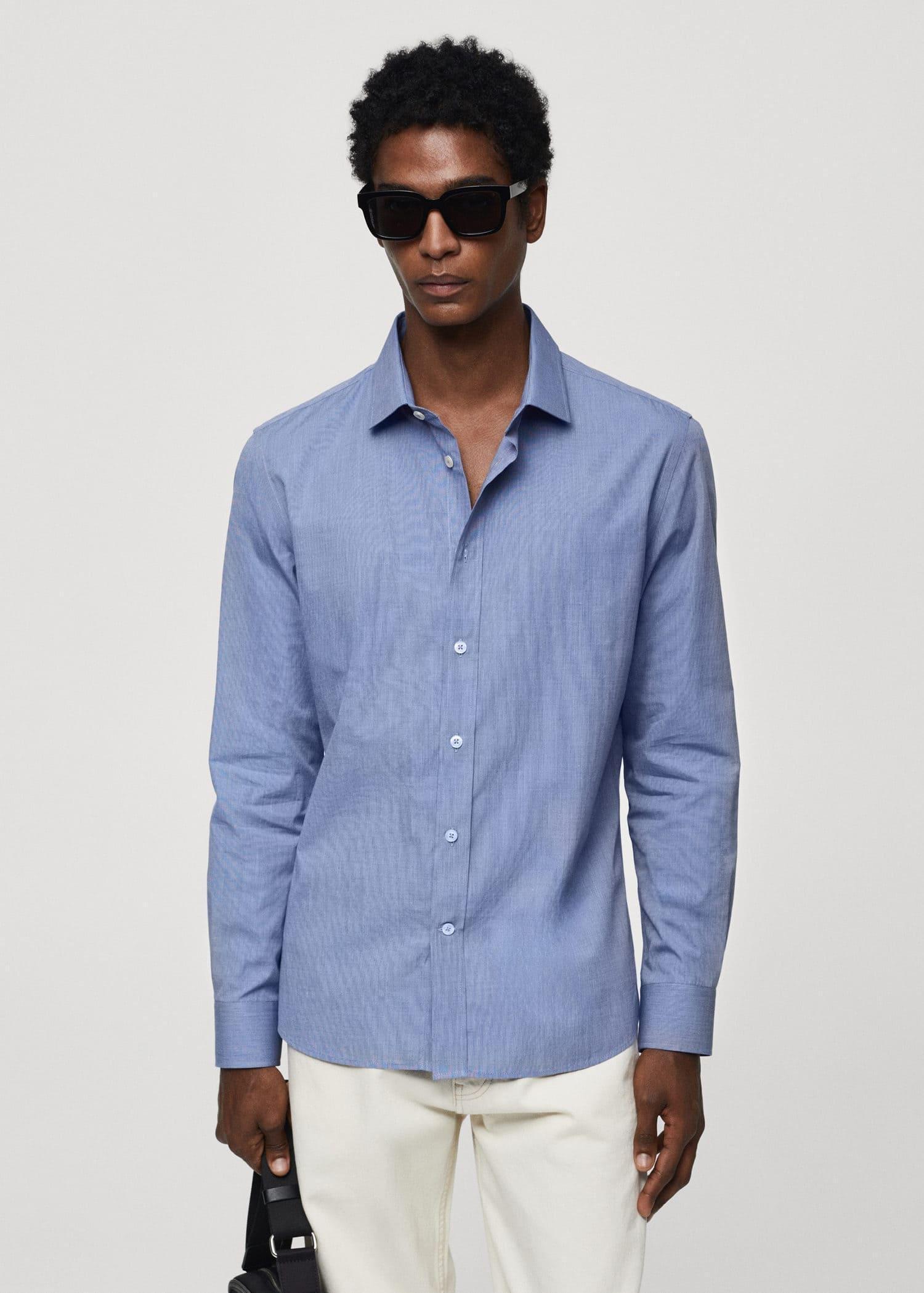 Mango - Blue Slim Fit Cotton Shirt