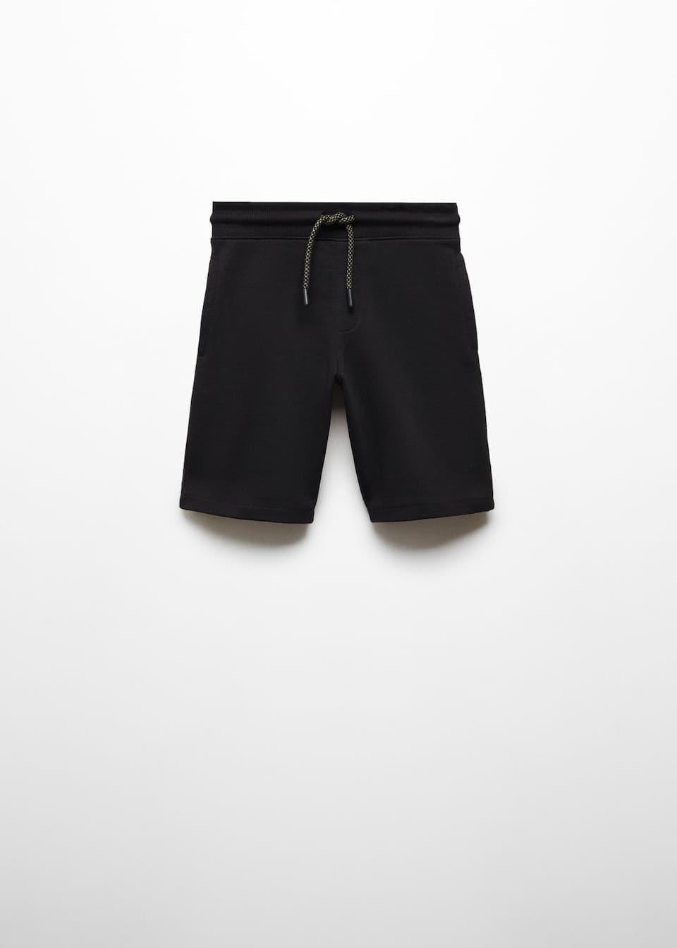 Mango - Black Elastic Waist Cotton Shorts, Kids Boys