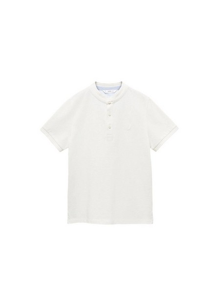 Mango - White Mao Collar Cotton Polo, Kids Boys