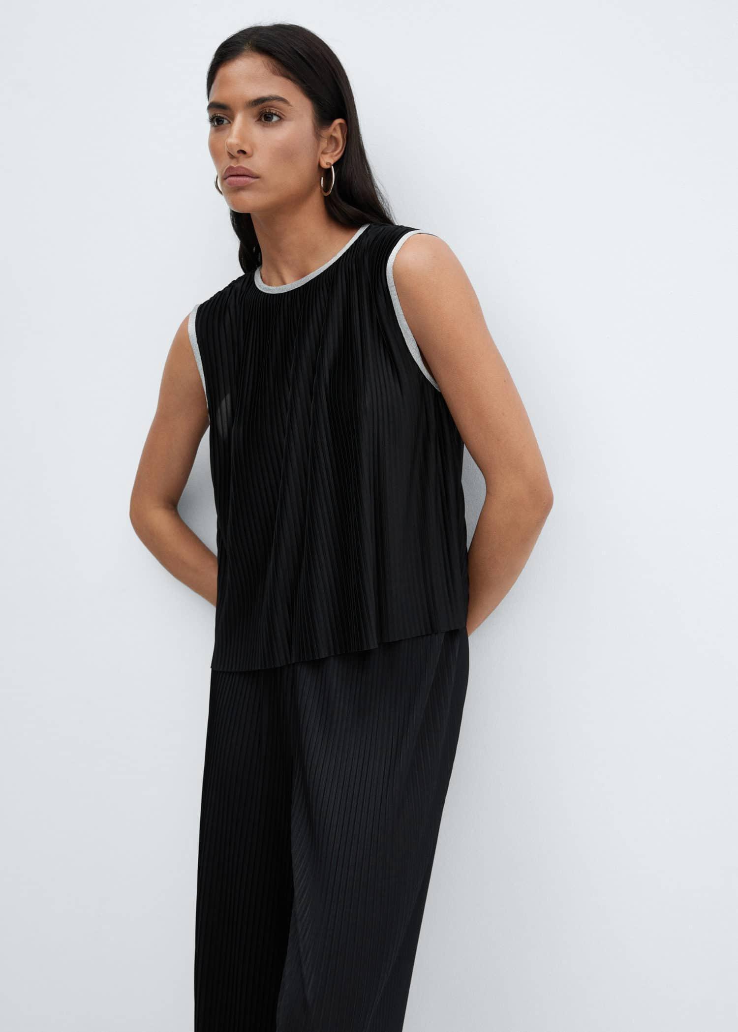 Mango - Black Sleeveless Pleated Top