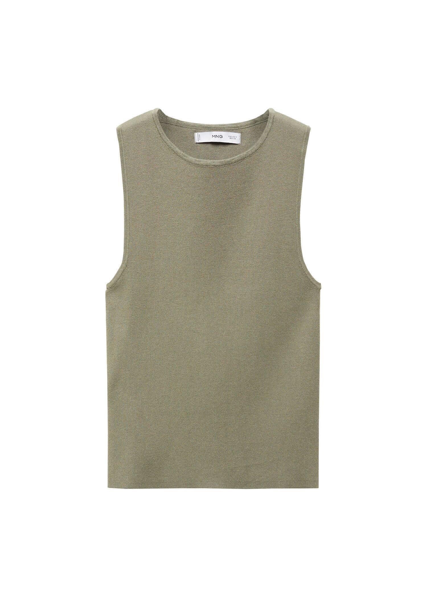 Mango - Khaki Knitted Top With Wide Straps