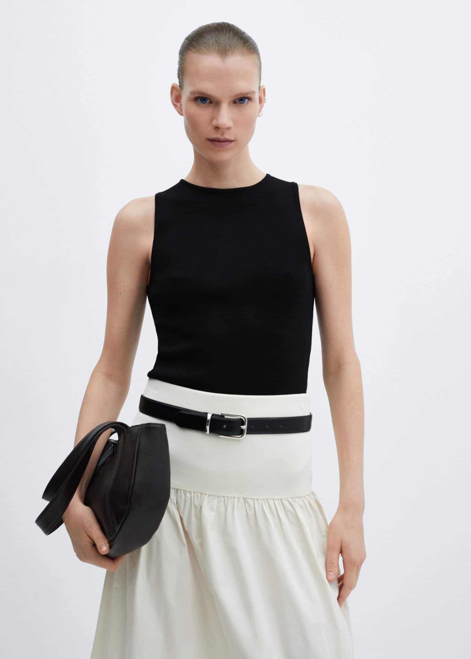 Mango - Black Knitted Top With Wide Straps