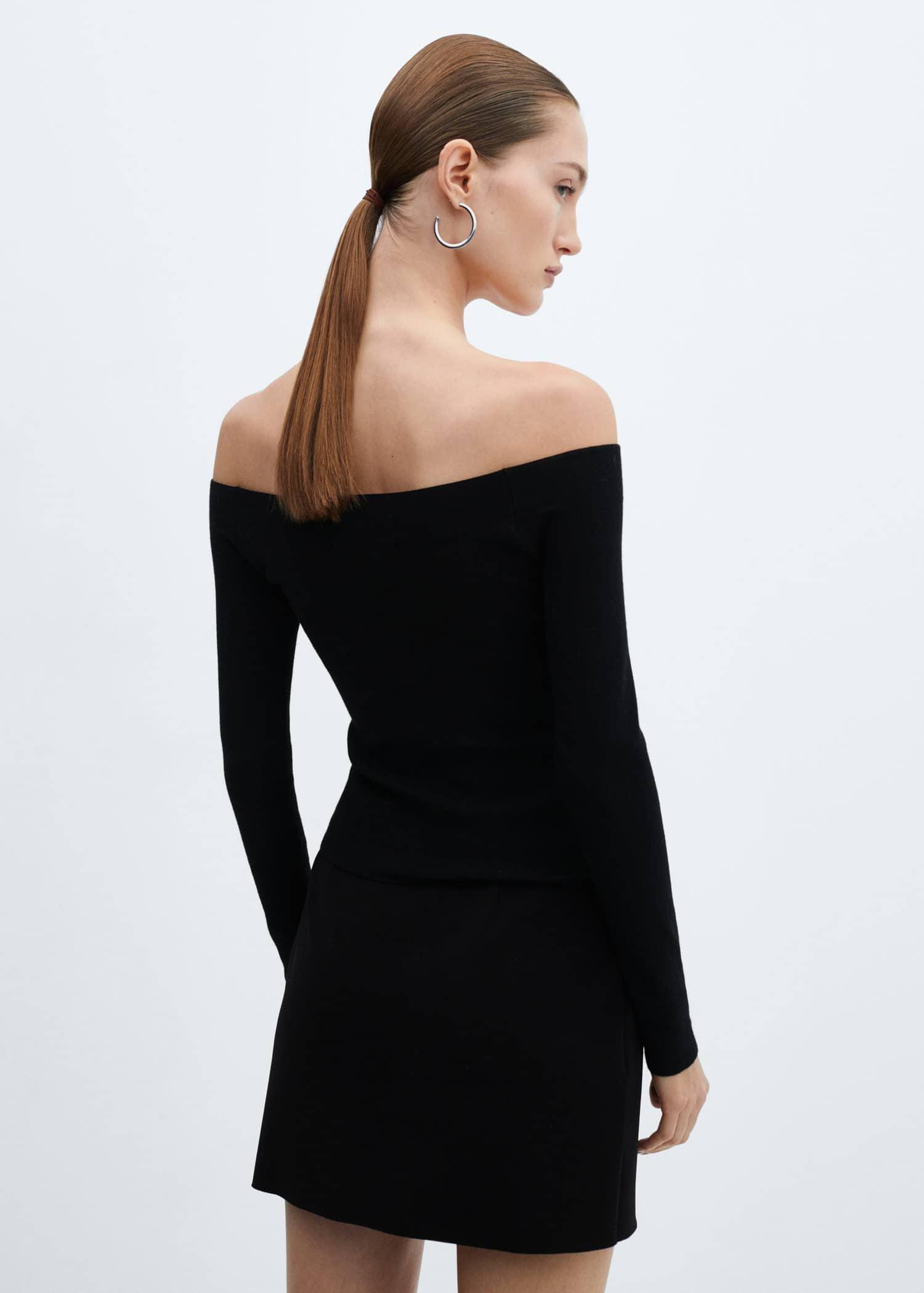 Mango - Black Off-The-Shoulder Knitted Sweater