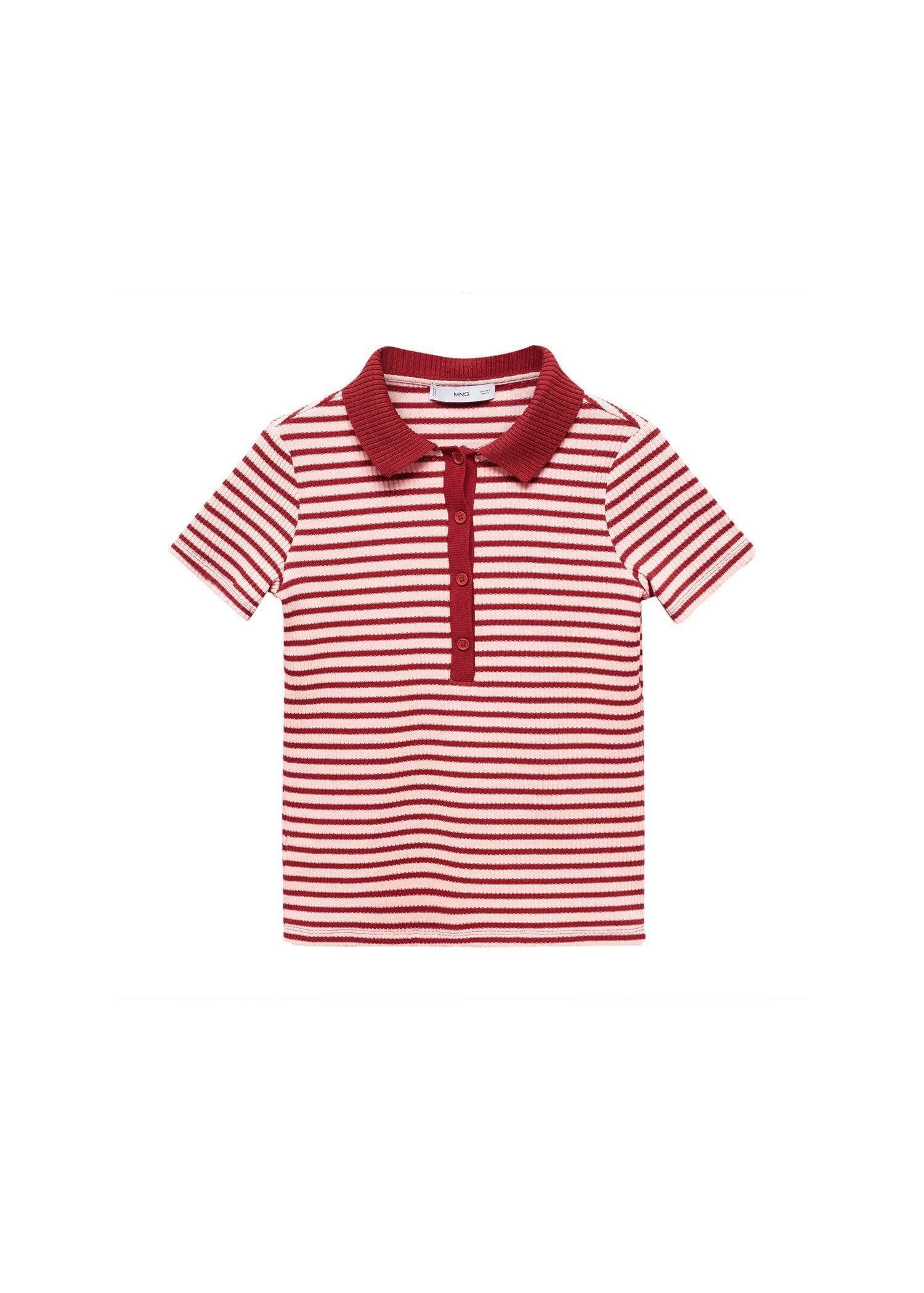 Mango - Pink Short Sleeve Striped Polo Shirt