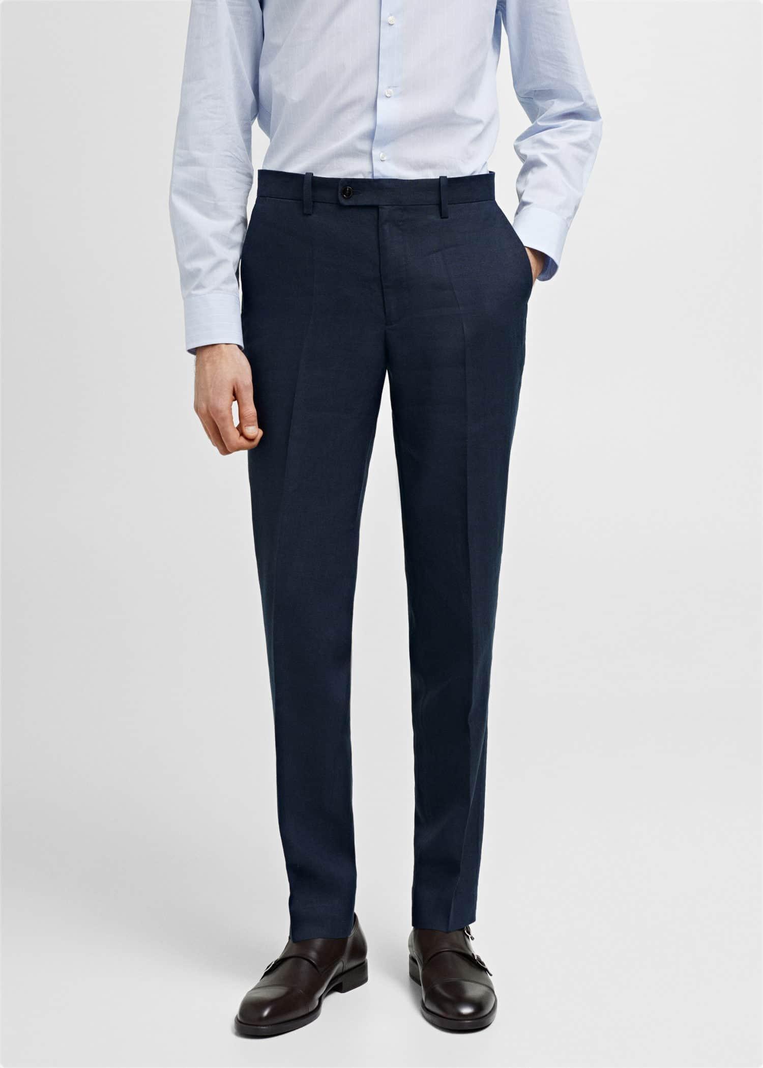 تسوق Navy Slim Fit Suit Pants Linen Mango | أزاديا الإمارات العربية المتحدة