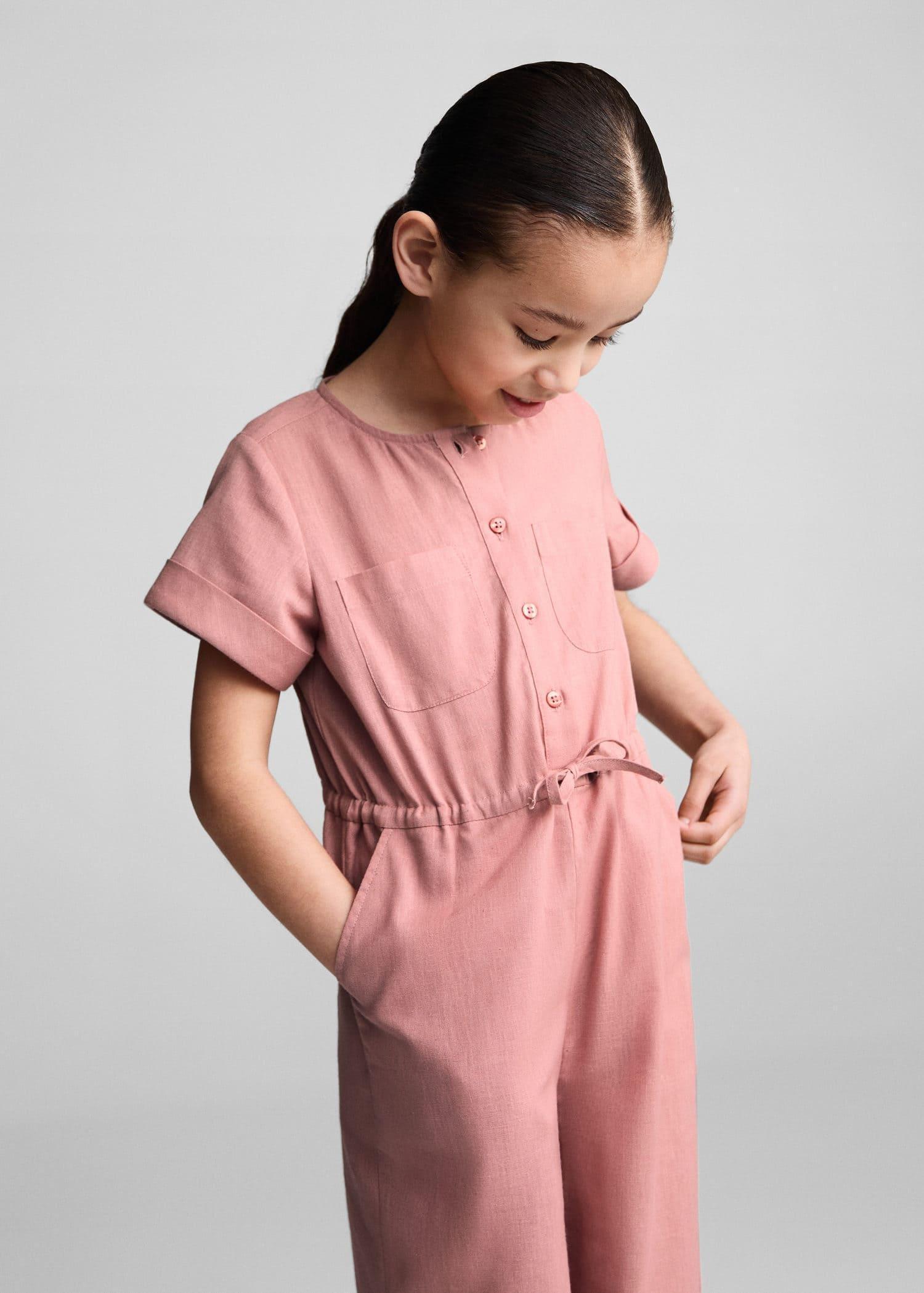 Mango - Pink Bow Linen Jumpsuit, Kids Girls