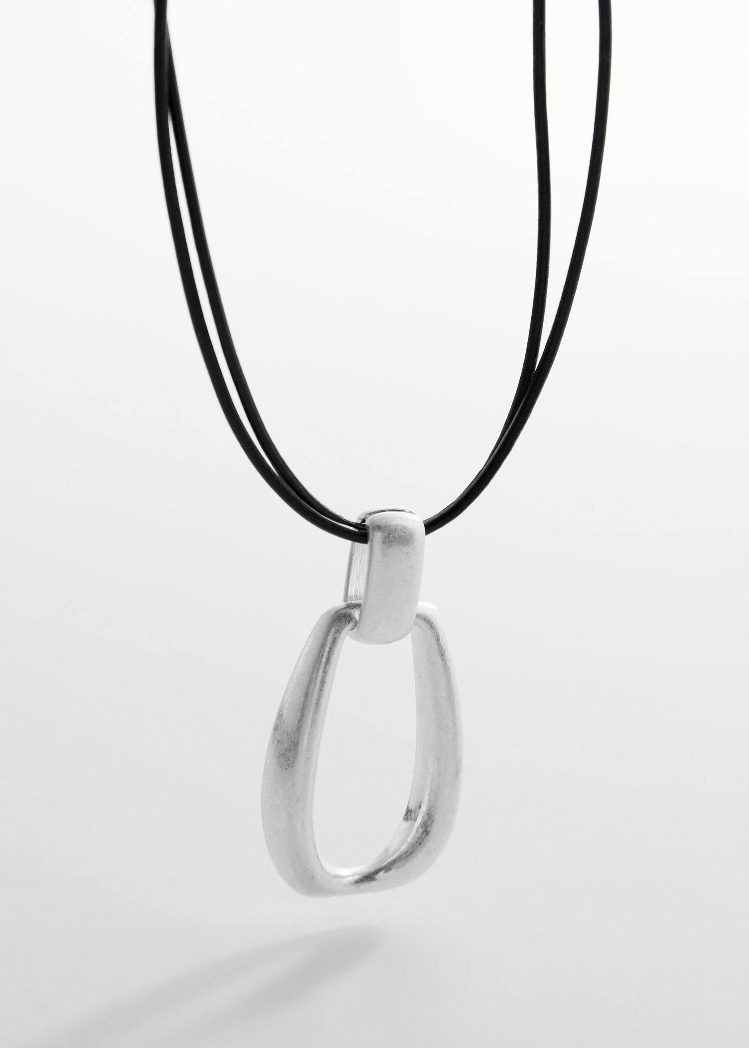 Mango - Silver Metal Pendant Leather Necklace