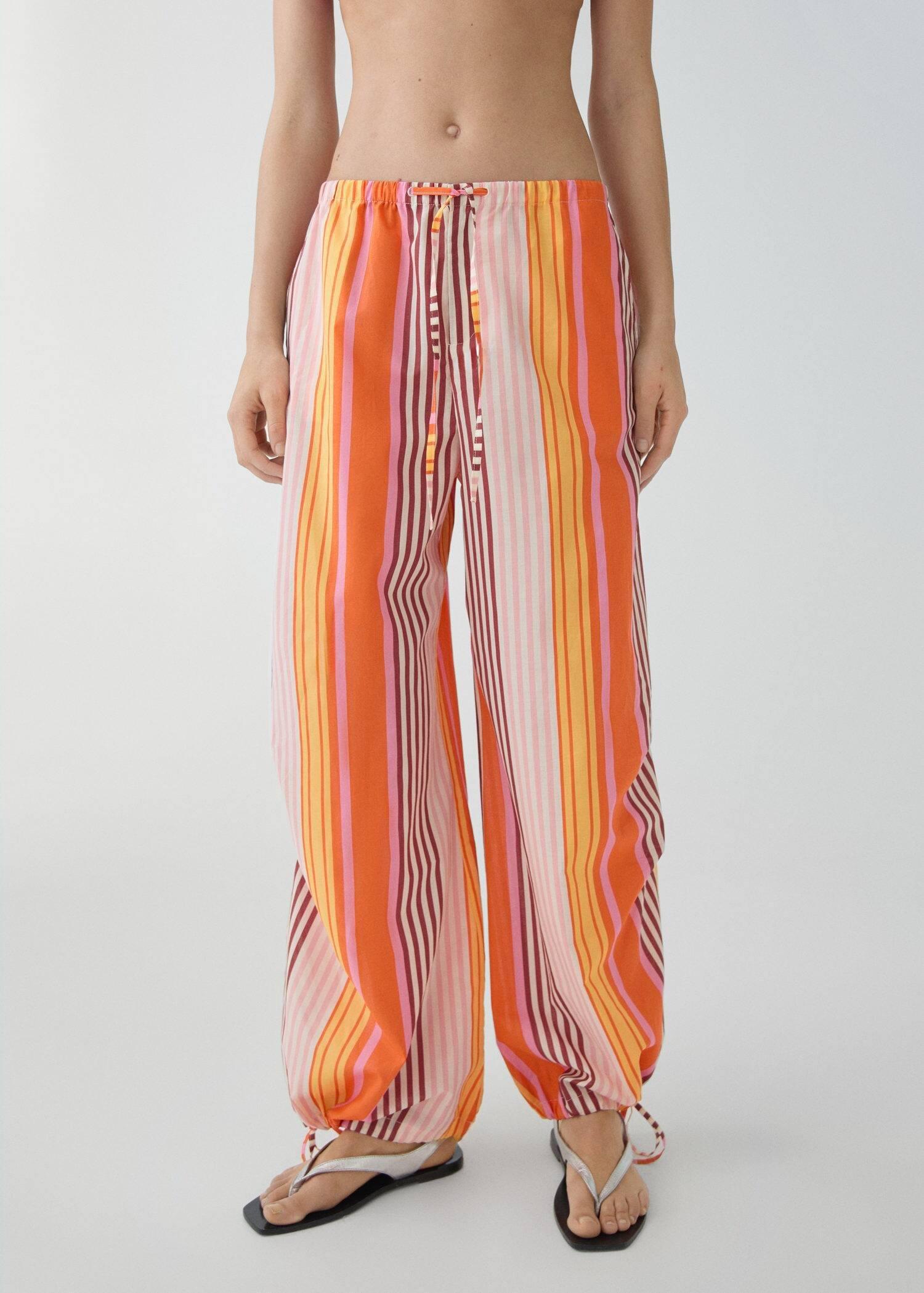 Orange Parachute Pants Striped Print, , large image number 0