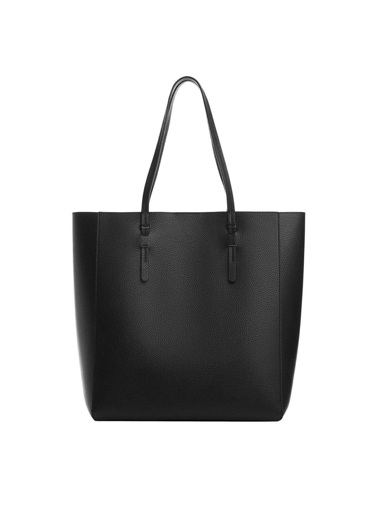 Mango - Black Leather-Effect Shopper Bag