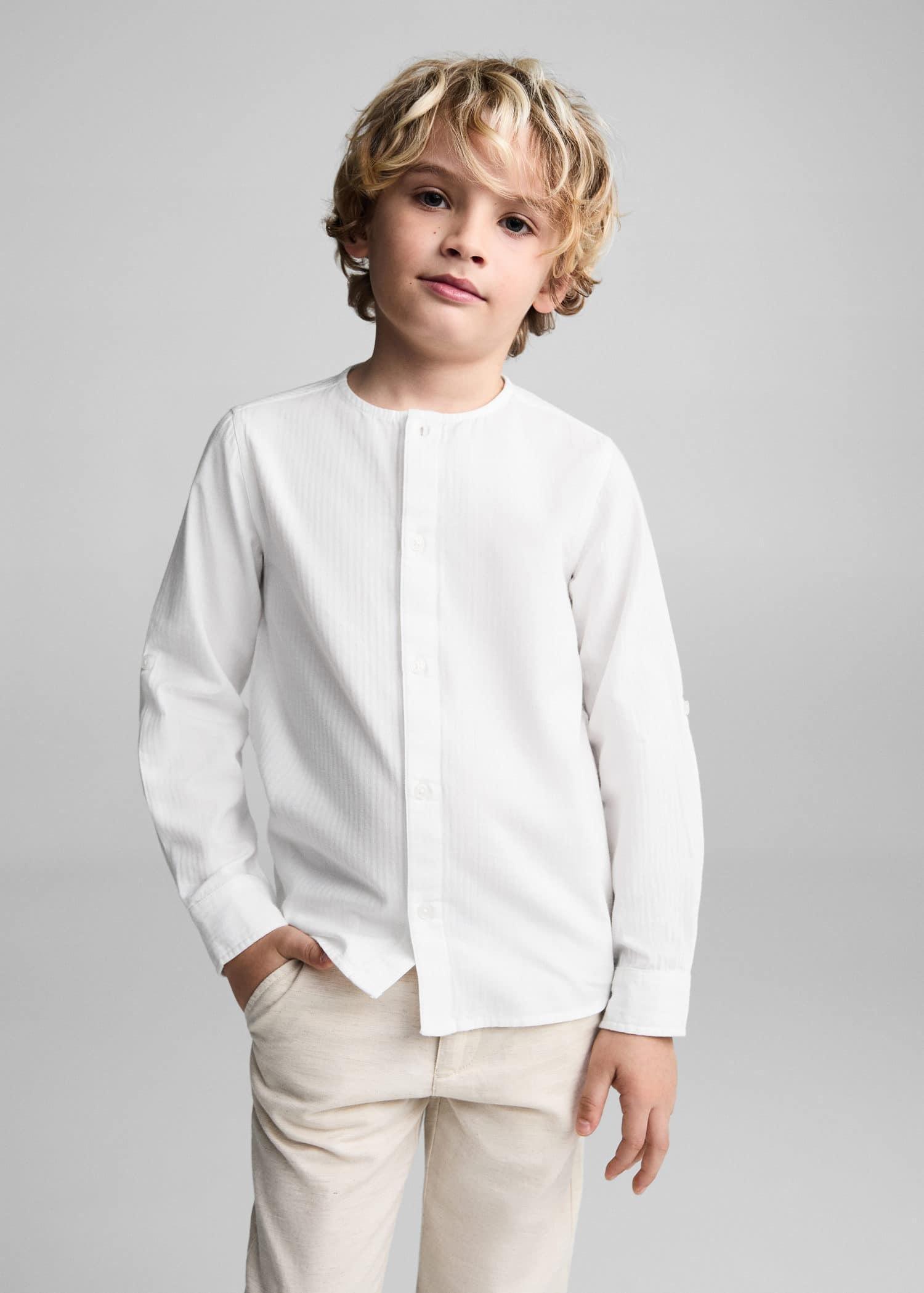 Mango - White Mao Collar Shirt, Kids Boys