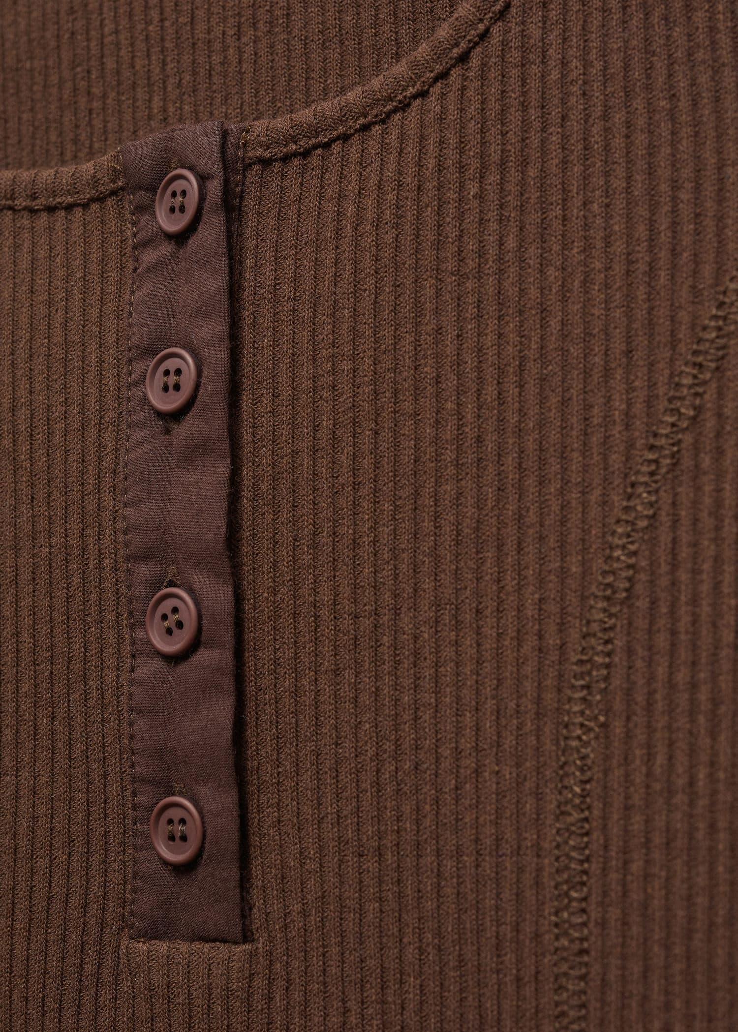 Mango - Brown Buttoned Ribbed Top