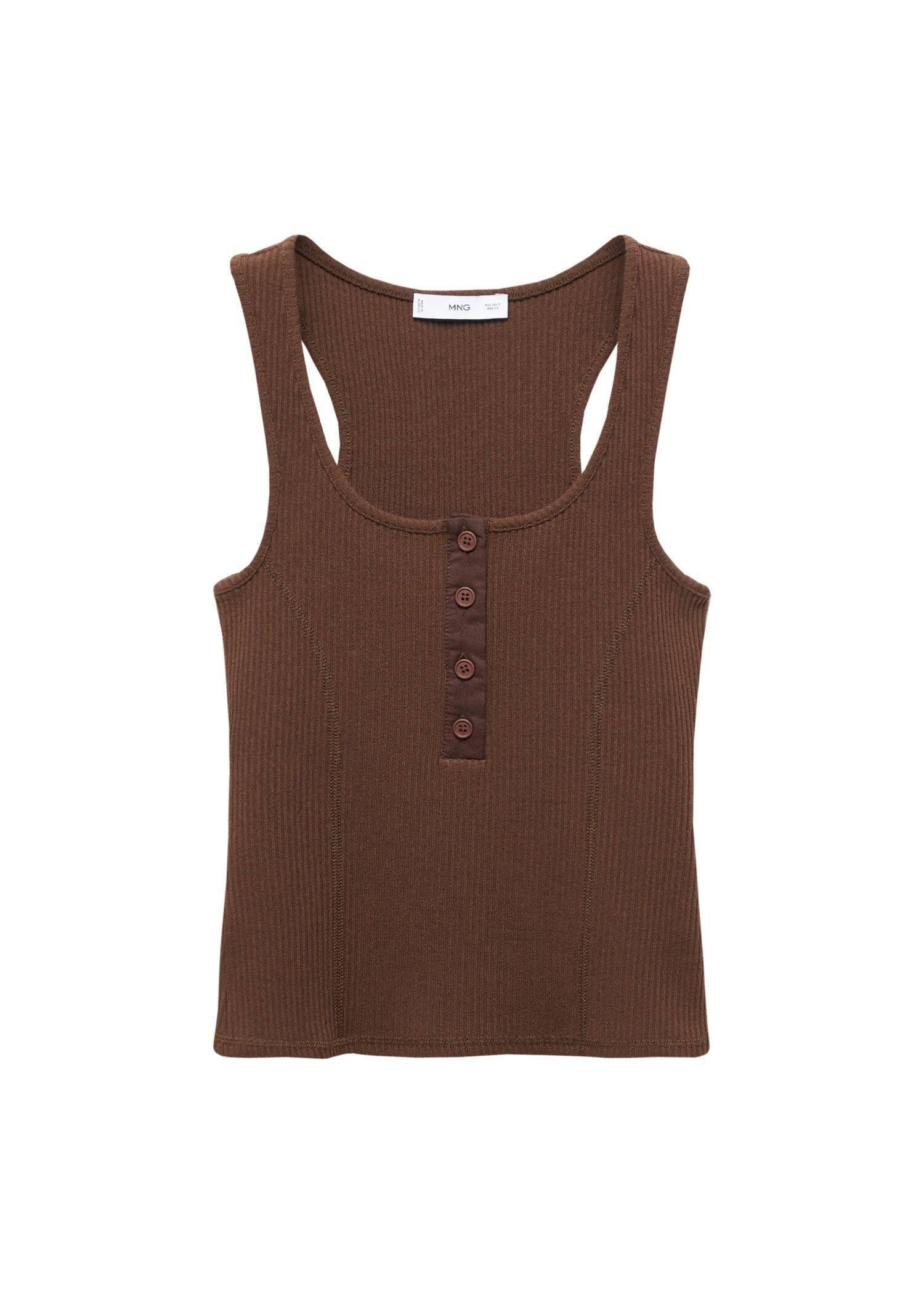 Mango - Brown Buttoned Ribbed Top