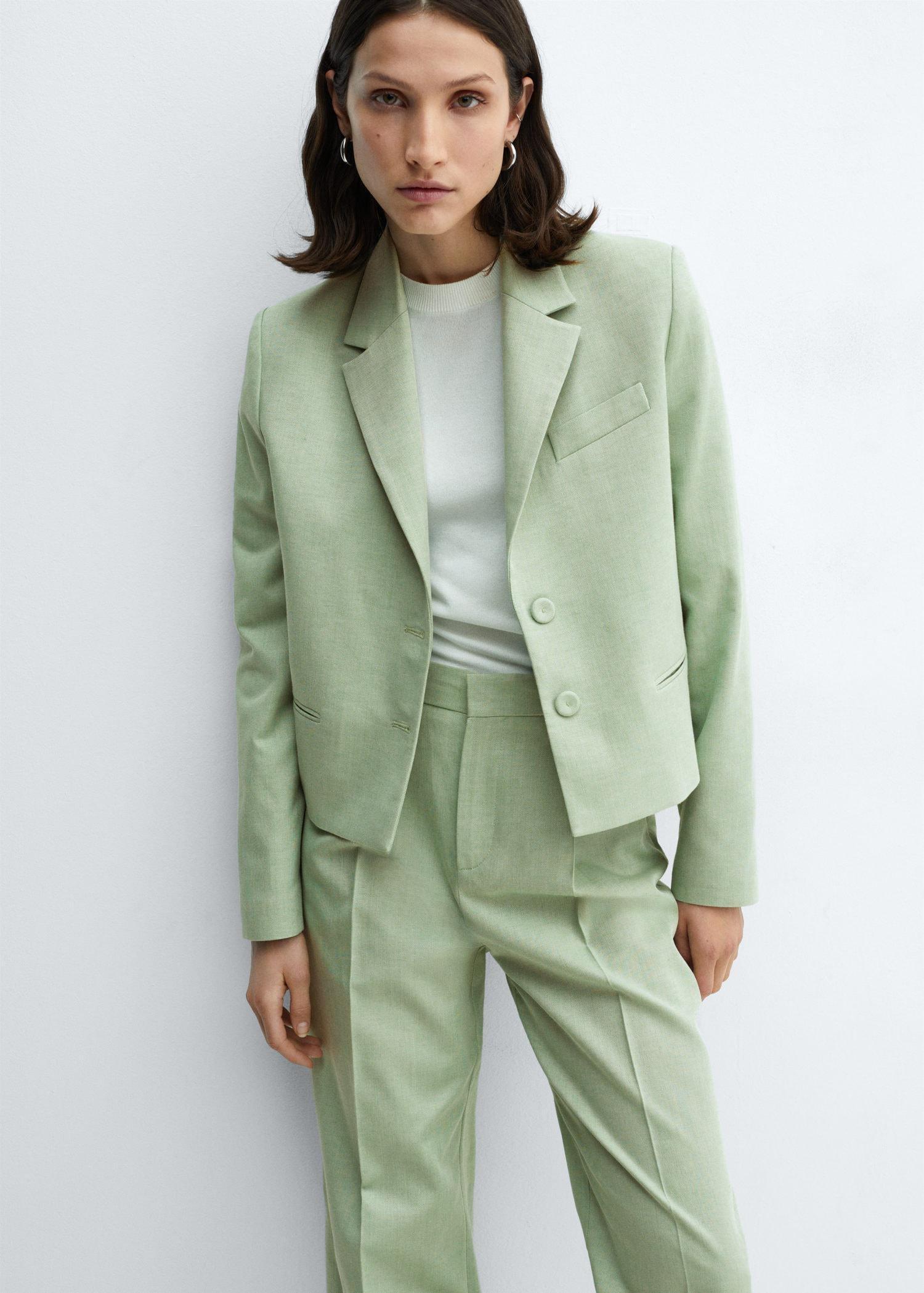 Mango - Green Cropped Buttoned Blazer