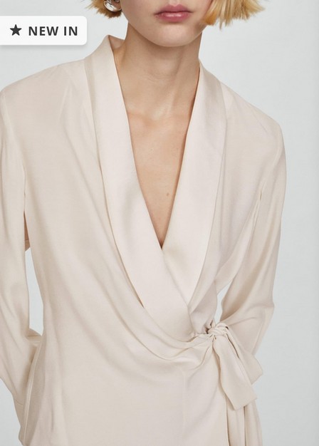 Mango - Beige Double-Breasted Blouse With Bow