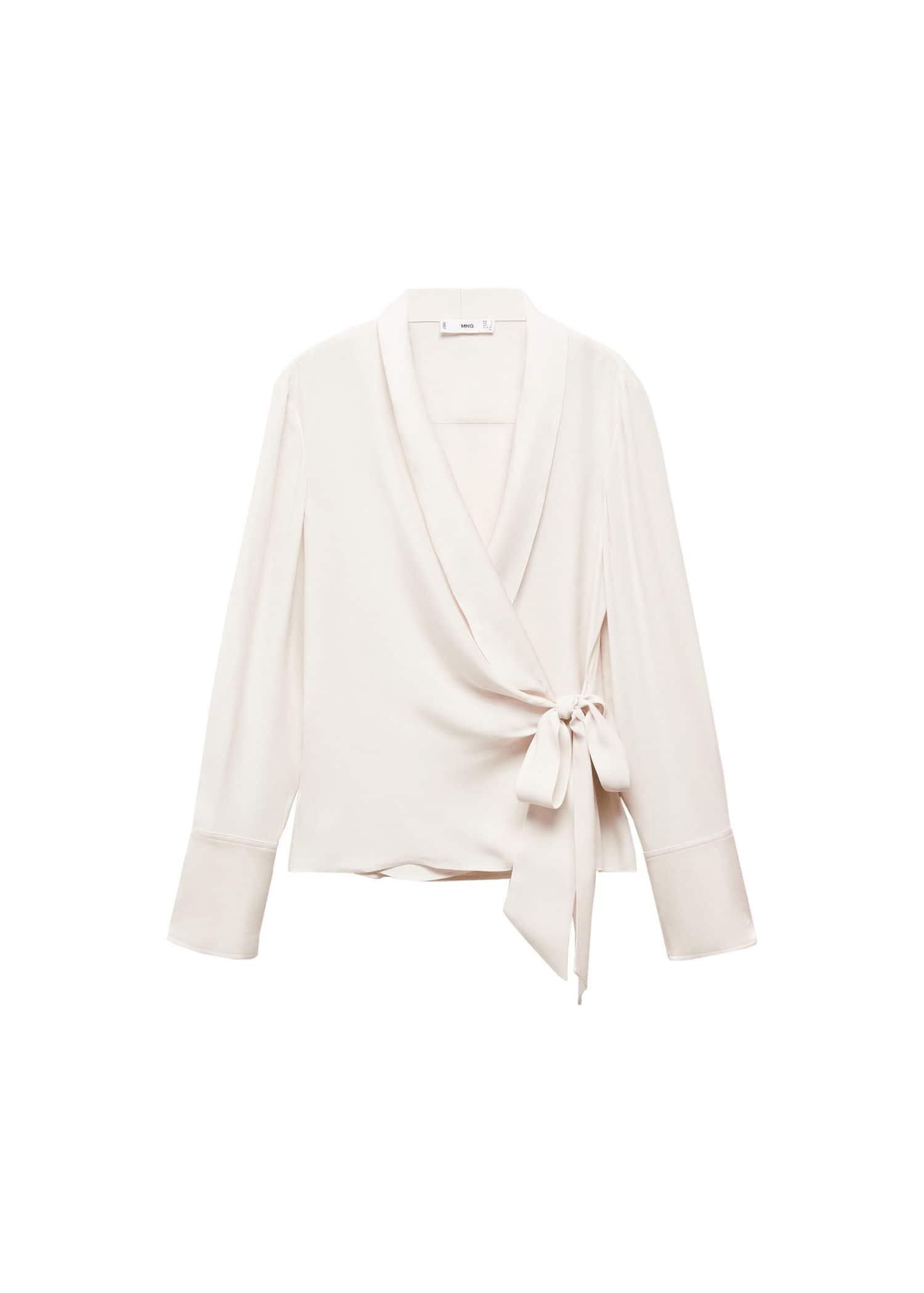 Mango - Beige Double-Breasted Blouse With Bow