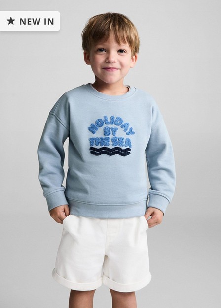 Mango - lt-pastel blue Textured message sweatshirt, Baby Boy