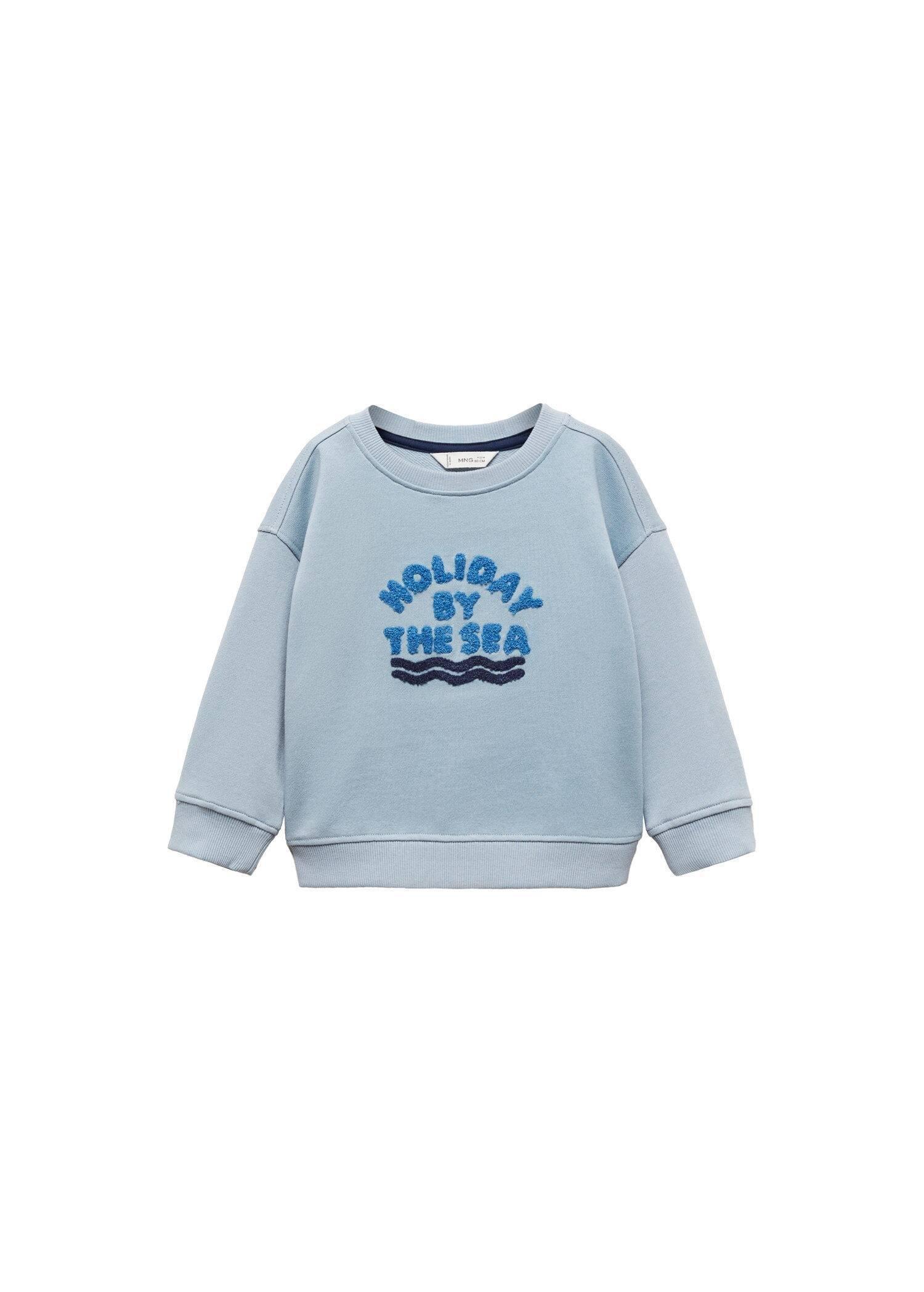 Mango - lt-pastel blue Textured message sweatshirt, Baby Boy