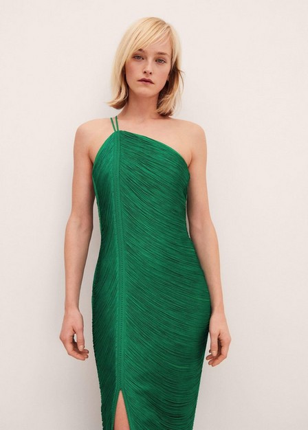 Mango - green Asymmetrical dress with fringes