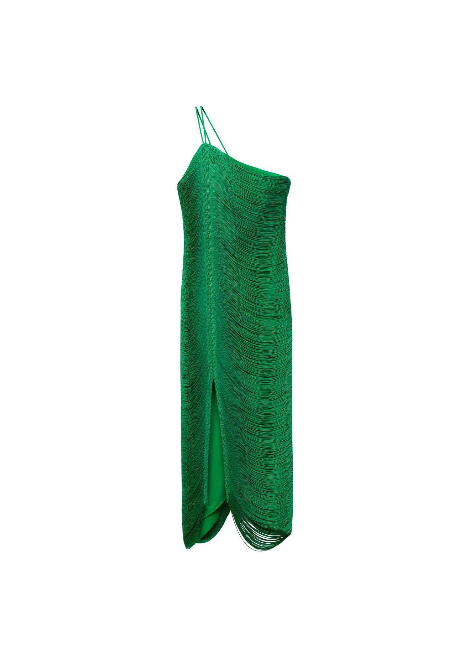 Mango - Green Asymmetrical Fringed Dress