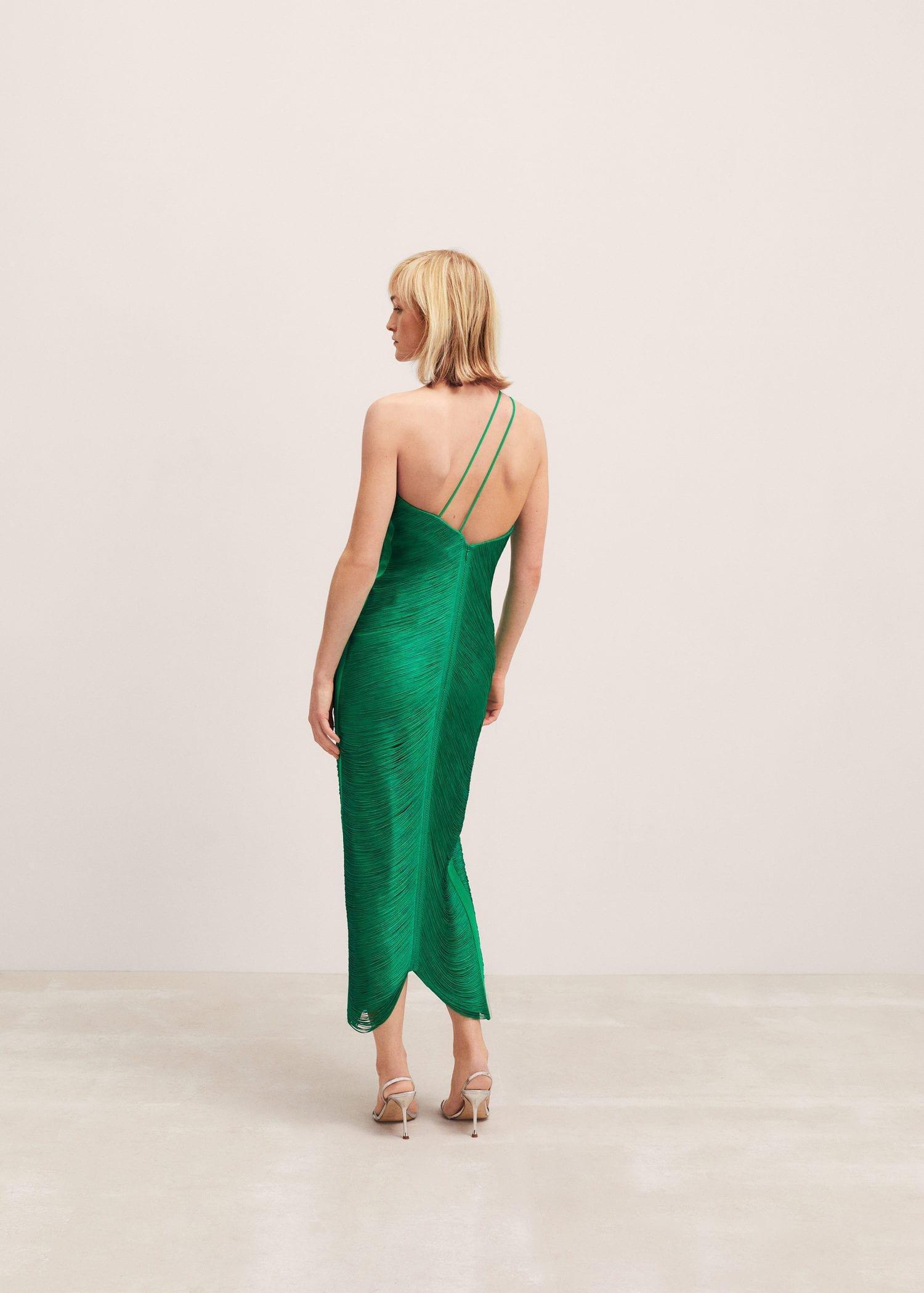 Mango - Green Asymmetrical Fringed Dress