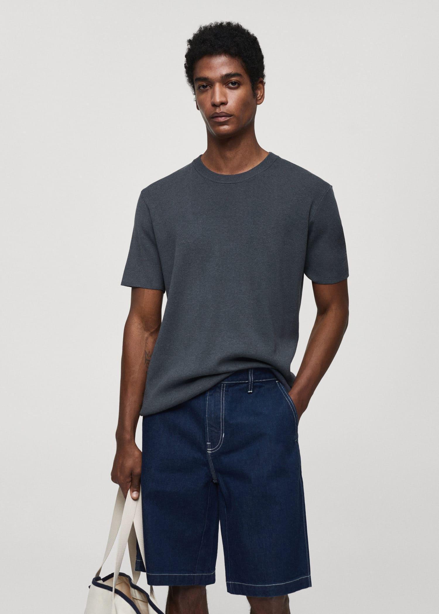 Blue Basic Cotton Blend T-Shirt, , large image number 0