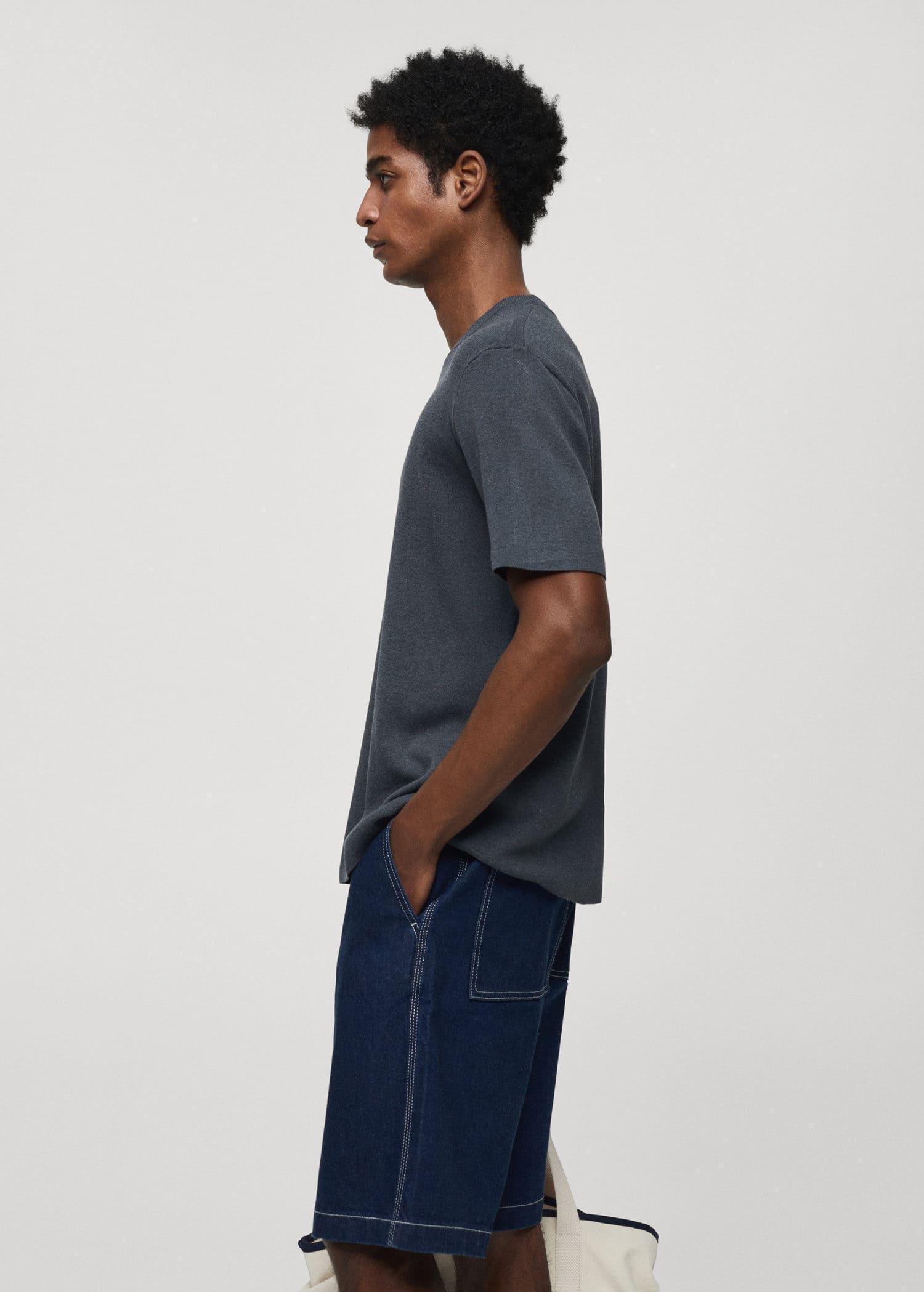 Blue Basic Cotton Blend T-Shirt, , large image number 2