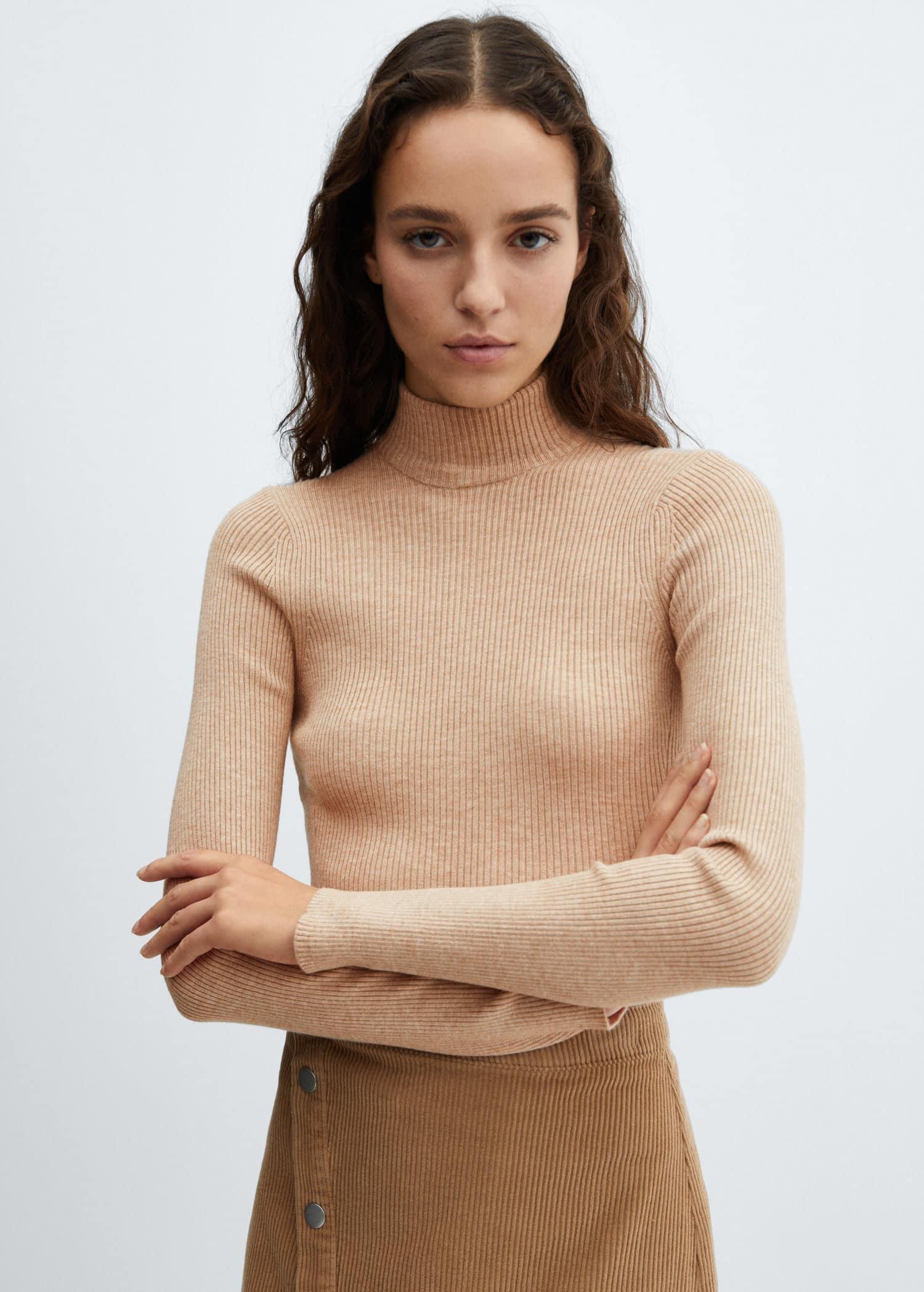 Mango - Brown Turtleneck Ribbed Sweater