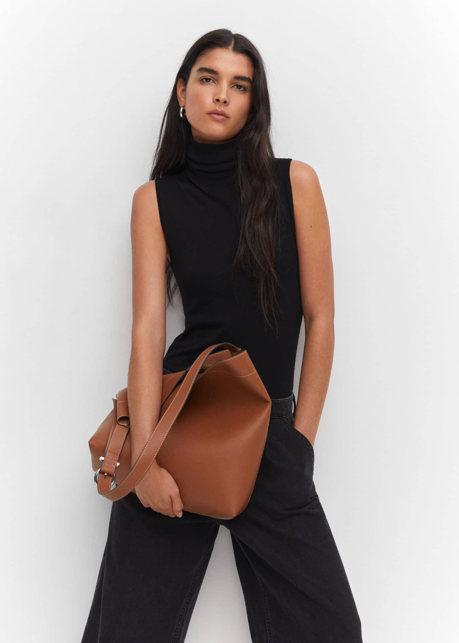 Mango - Brown Short Handle Shopper Bag