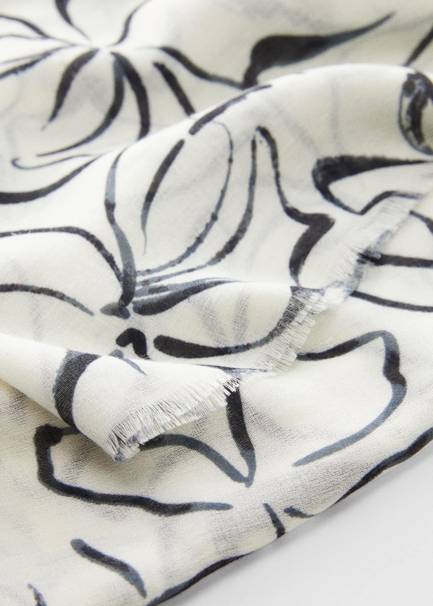 Ecru Floral Print Scarf, , large image number 1